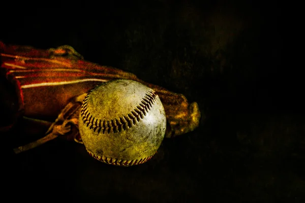 Baseball a rukavice rustikální — Stock fotografie