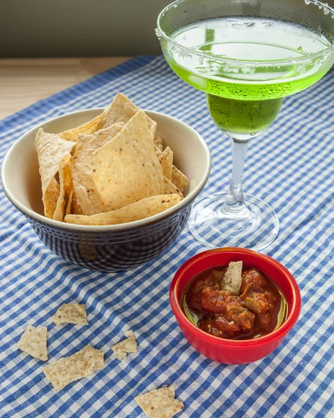 tortilla Chips and Salsa with a Margarita