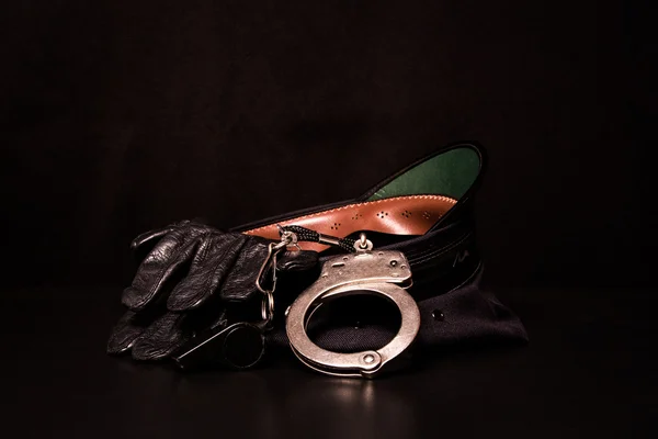 Police Gear on Black Background — Stock Photo, Image