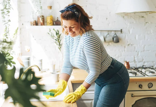 Funny Portrait Gorgeous Young Woman Size Body Positive Blue Longsleeve — Stock Photo, Image