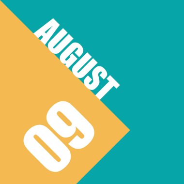 9 Ağustos 'ta. Ayın 9 'unda, turuncu ve mavi arkaplan üzerine tarih çizimi yaz ayı, yılın günü konsepti..