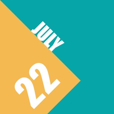 22 Temmuz 'da. Ayın 22 'si, turuncu ve mavi arkaplan üzerine tarih çizimi yaz ayı, yılın günü konsepti..