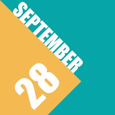 28 Eylül 'de. Ayın 28 'i, turuncu ve mavi arkaplan üzerine tarih çizimi sonbahar ayı, yılın günü konsepti.