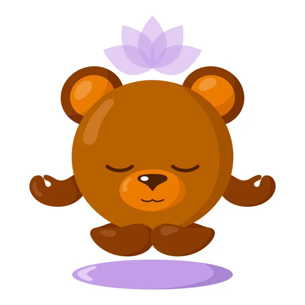 Αστεία Χαριτωμένο Kawaii Διαλογισμό Αρκούδα Λωτού Λουλούδι Πάνω Από Κεφάλι — Διανυσματικό Αρχείο