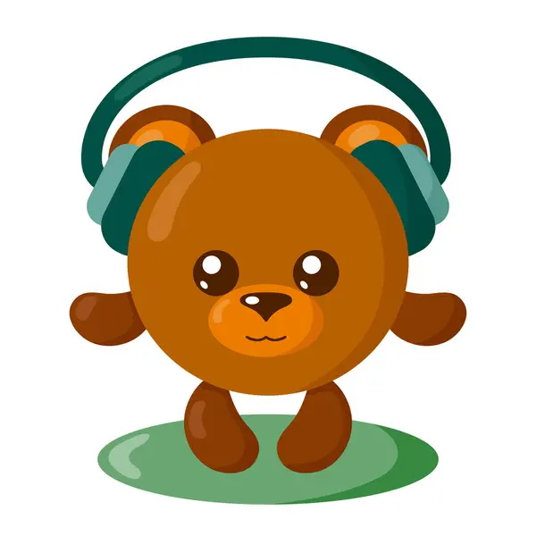 Funny Cute Kawaii Bear Headphones Body Flat Design Shadows Isolated — Stock Vector