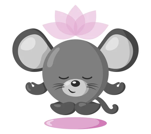 Αστεία Χαριτωμένο Kawaii Διαλογισμό Ποντίκι Λωτού Λουλούδι Πάνω Από Κεφάλι — Διανυσματικό Αρχείο