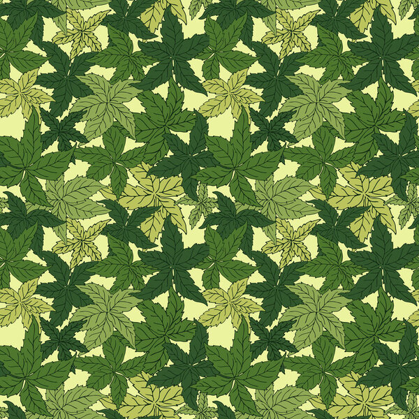 Ручной рисунок природы с бесшовным рисунком листьев ползучей Вирджинии. Цветной бесконечный векторный фон для ткани, текстиля, фона, оберточной бумаги