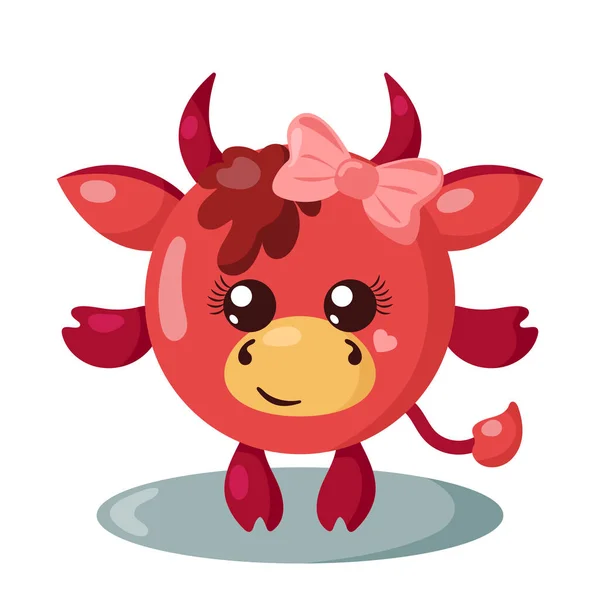 Funny Cute Kawaii Cow Body Hair Bow Heart Flat Design — Stock Vector