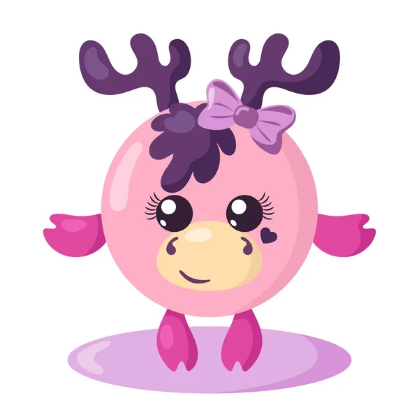 Funny Cute Kawaii Moose Girl Body Hair Bow Flat Design — Stock Vector