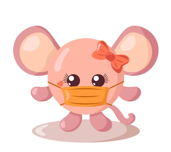 Funny Cute Kawaii Mouse Girl Con Corpo Rotondo Maschera Protettiva — Vettoriale Stock