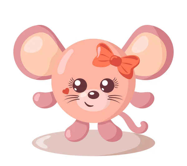 Funny Cute Kawaii Mouse Body Hair Bow Flat Design Shadows — Stock Vector