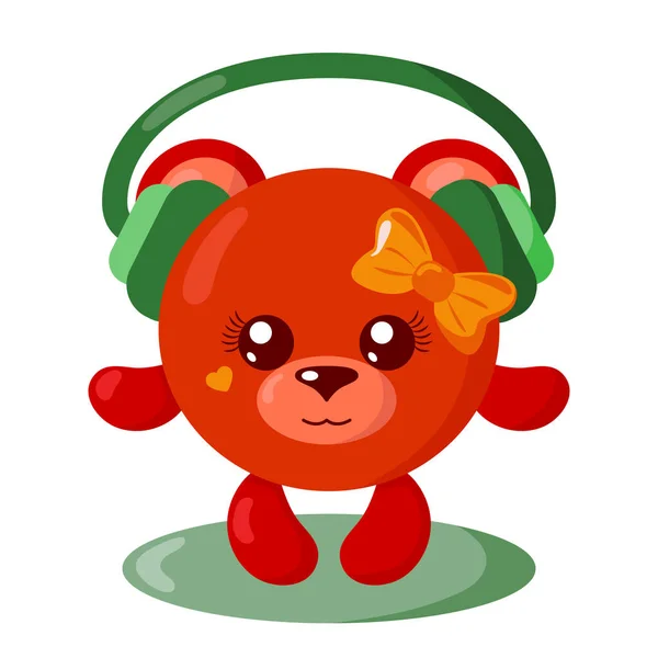 Divertido Oso Kawaii Lindo Con Auriculares Cuerpo Redondo Diseño Plano — Archivo Imágenes Vectoriales