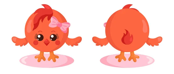 Chick Kawaii Lindo Divertido Con Cuerpo Redondo Diseño Plano Con — Archivo Imágenes Vectoriales