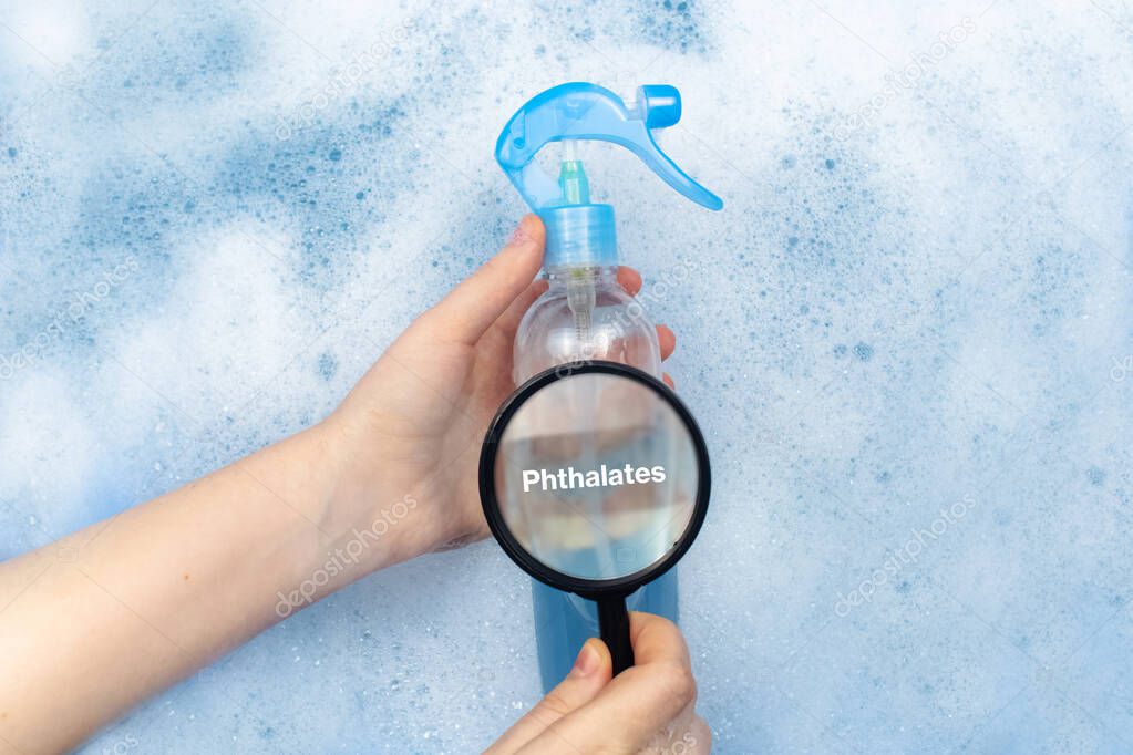 Air freshener floating in soapy water. Harmful composition of ingredients. Remedy with Phthalates. The concept of hazardous substances in cosmetics and household chemicals