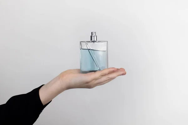 Woman Holding Perfume Place Your Text Concept Hazardous Substances Cosmetics — Stock Photo, Image