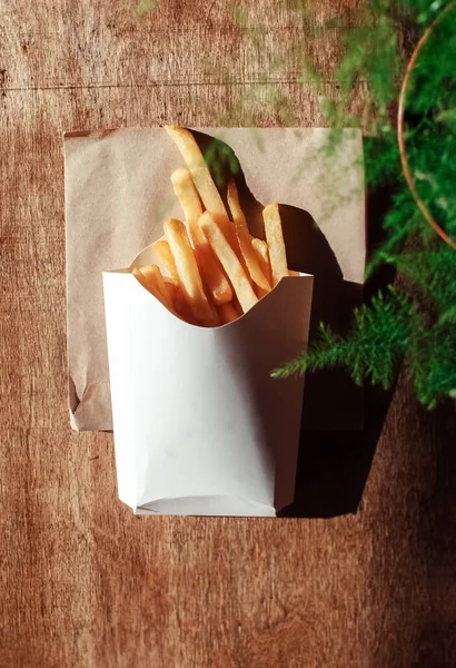 Bovenaanzicht Van Frietjes Het Concept Van Fast Food Quick Bites — Stockfoto