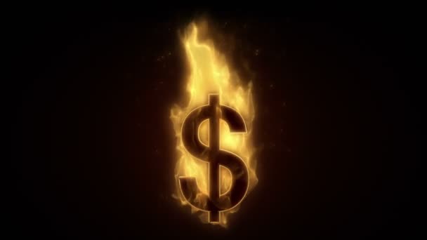 Signo de dólar ardiente ardiendo — Vídeos de Stock