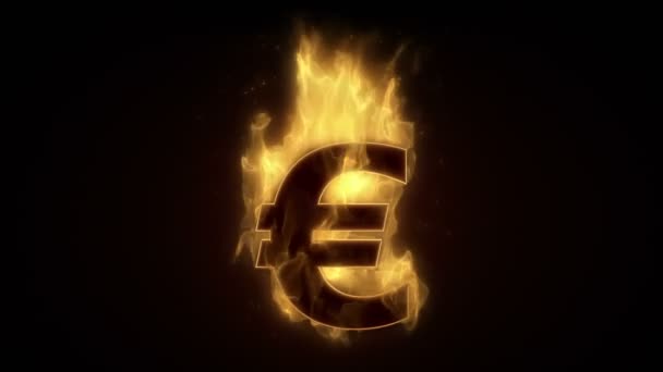 Fiery euro sign burning — Stock Video