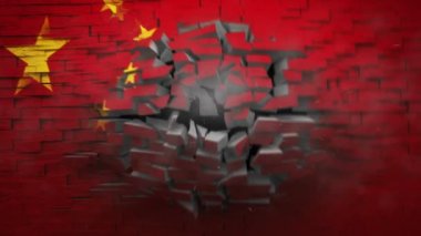 Exploding wall with Chinese flag