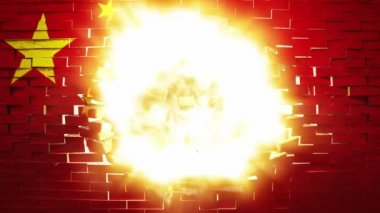 Exploding wall with chinese flag