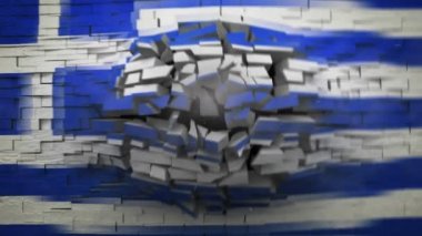 Yunan bayrağı ile patlayan duvar