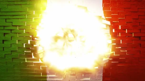 Exploding wall with Irish flag — Stock Video