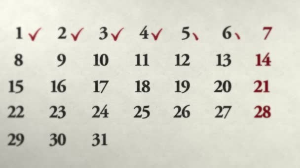 Отмеченные дни в месячном календаре — стоковое видео