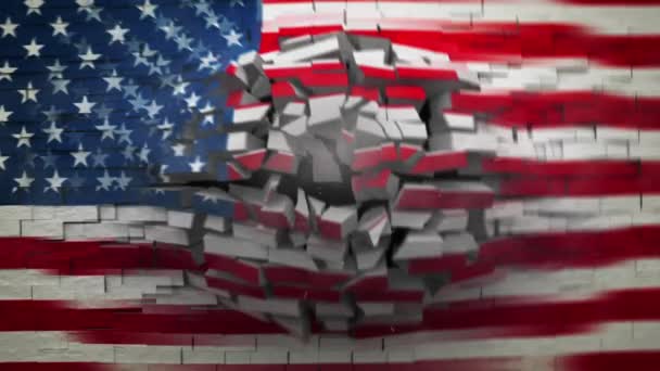 Mur explosif avec drapeau des États-Unis d'Amérique — Video