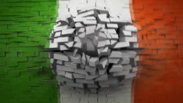 Muro explosivo con bandera irlandesa — Vídeos de Stock