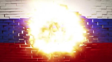 Rus bayrağı ile patlayan duvar