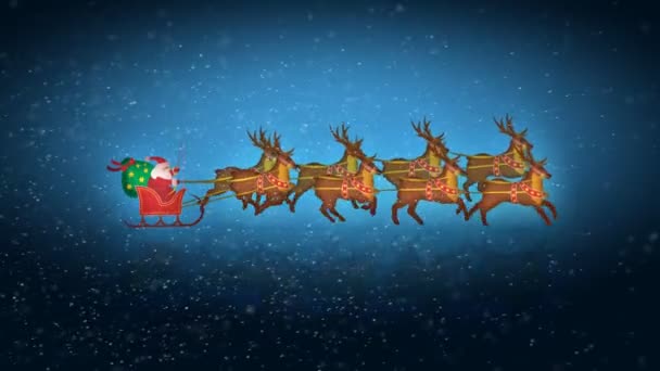 Santa con renos con nieve — Vídeo de stock