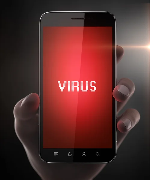 Smartphone s virus znamení — Stock fotografie