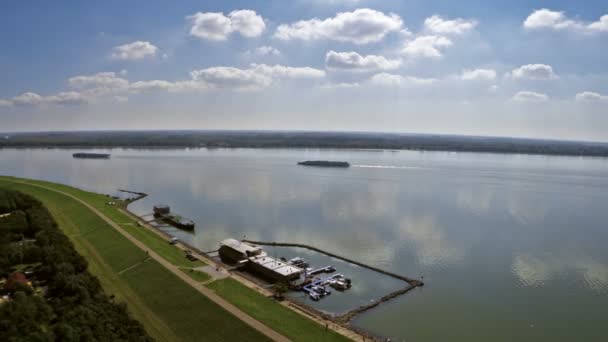 Danube dam with ship — Stock Video