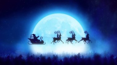 Santa Ren geyiği ile ayın üstünden uçar