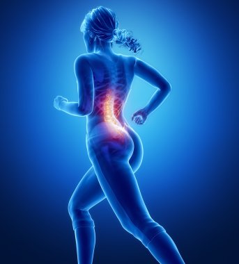 Running woman with spine anatomy