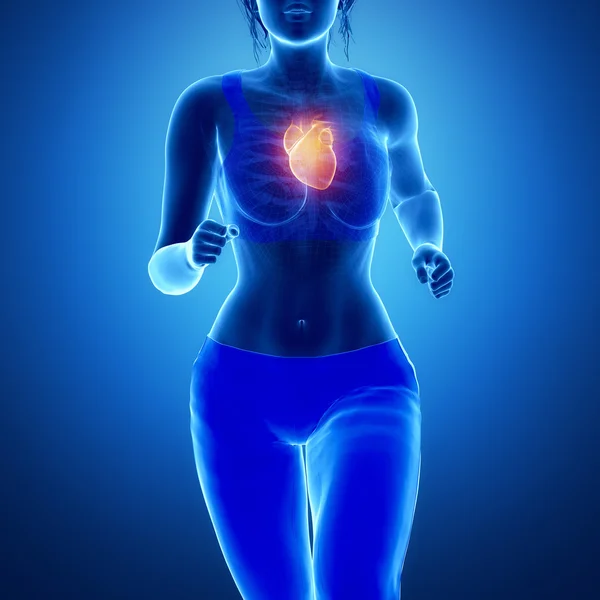 Running woman with heart — Stock Photo, Image