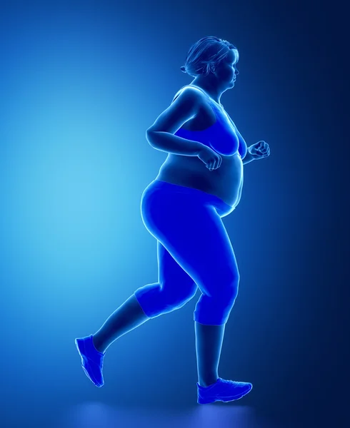 Biegnąca kobieta z otyłością — Zdjęcie stockowe