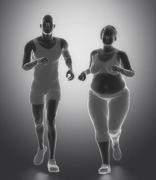 Atleta hombre con mujer obesa — Foto de Stock