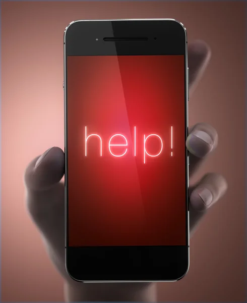 Help sign on screen of smart phone — Stock Photo, Image