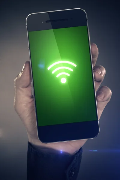Wi-fi sign on mobile phone — Stock Photo, Image