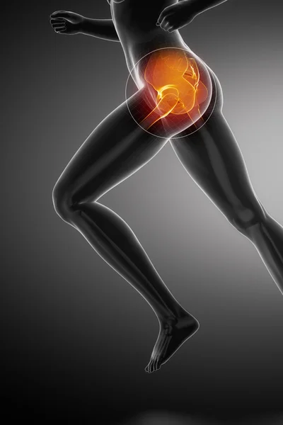 Mujer corriendo con anatomía de cadera — Foto de Stock