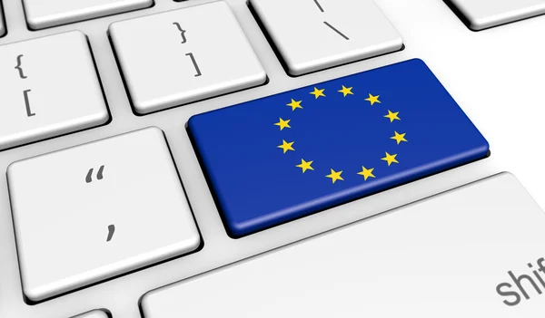 European Union EU Flag On Computer Key — Stock Photo, Image