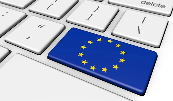 União Europeia Bandeira Computador Teclado — Fotografia de Stock
