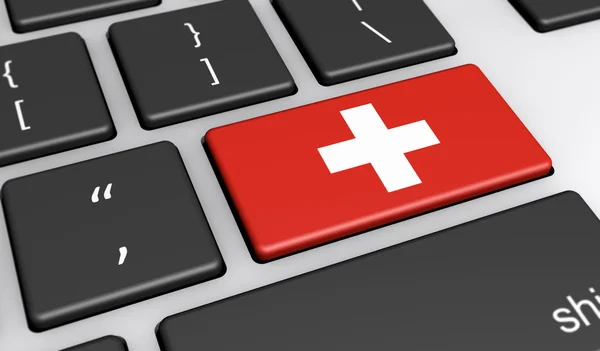Szwajcarska flaga komputera przycisk klucz — Zdjęcie stockowe