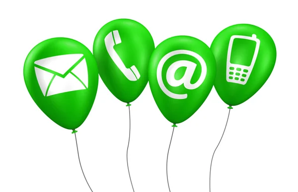 Веб зв'яжіться з нами значки на зелених повітряних кулях — стокове фото