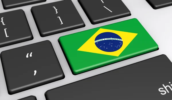 Bandeira Brasileira Computador Teclado — Fotografia de Stock