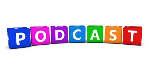 Podcast-Wort über bunte Würfel — Stockfoto