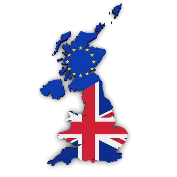 Brexit koncepce Uk vlajka Eu na mapu Velká Británie — Stock fotografie