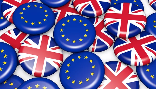 Bandeiras da União Europeia e Britânica Emblemas fundo — Fotografia de Stock