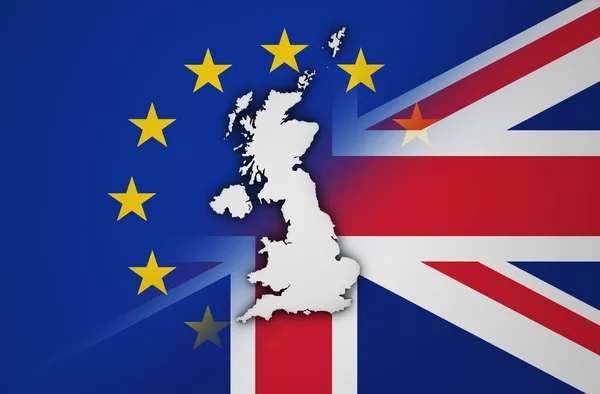 Brexit Concept Drapelul UE și harta Regatului Unit — Fotografie, imagine de stoc